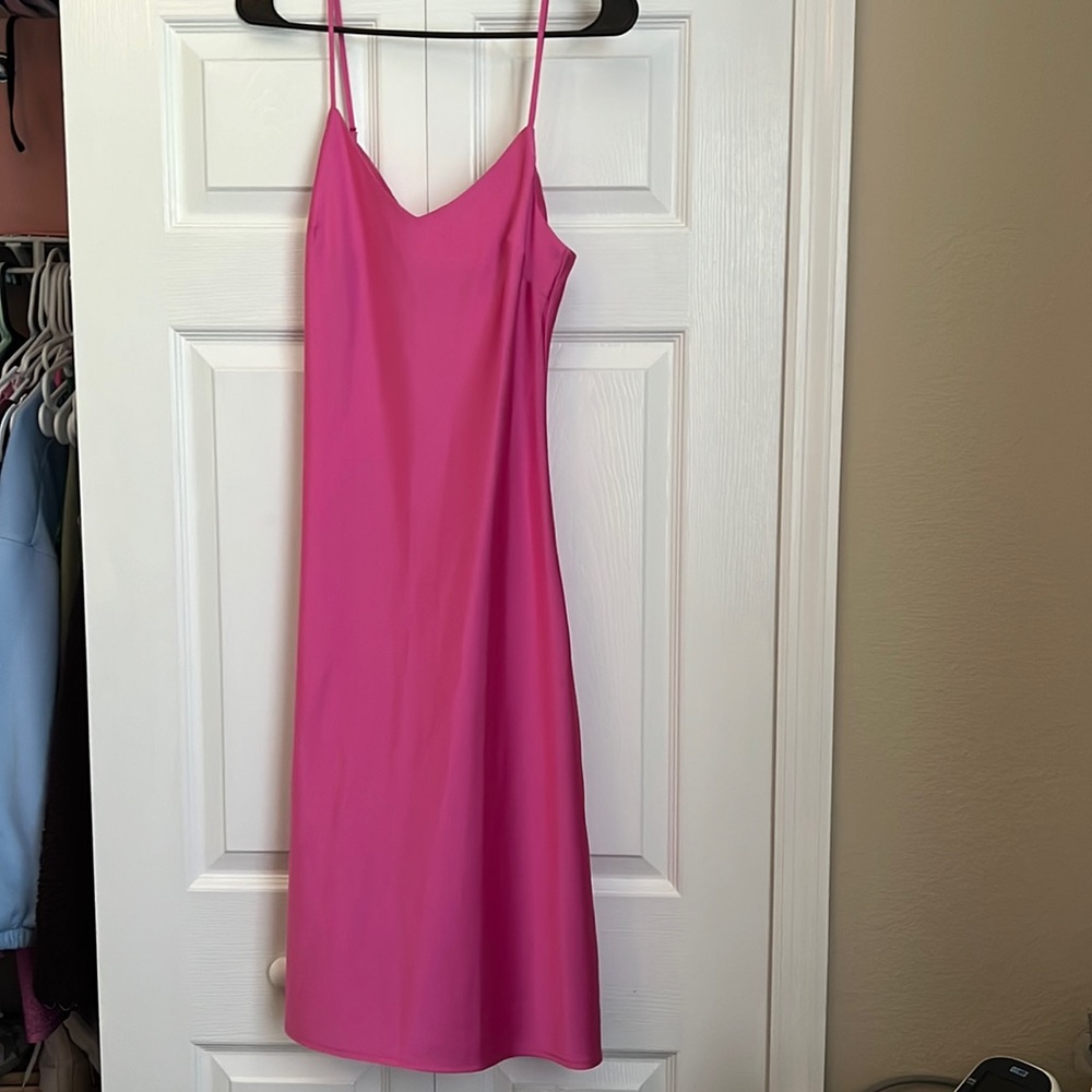 Pink satin midi dress